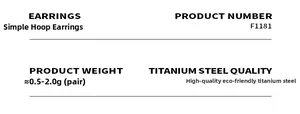 Detailed specification chart showing material and weight for stainless steel hoop earrings