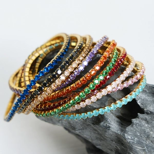 Bunte 18k vergoldete Edelstahl Tennisarmbänder mit Zirkonsteinen im elastischen Design