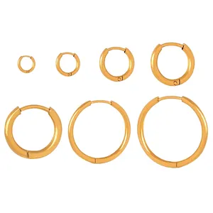 Minimalist 18K Gold Plated Hoop Earrings Stainless Steel High Polish Geometric Circular Accessory For Women Jewelry Retro Style