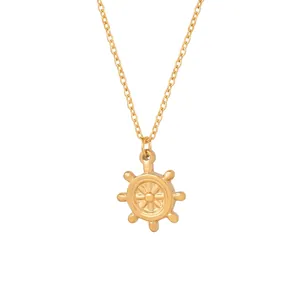 Collier Pendentif Barre de Gouvernail Rétro Plaqué Or 18K Acier Titane Médaillon Timon Bijoux de Mode pour Femmes