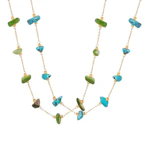 Natural Crushed Stone Necklace Titanium Steel 18K Gold Plated Bohemian Irregular Gemstone Choker Jewelry For Women
