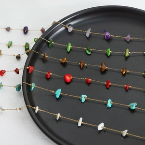 French luxury 18k gold plated titanium necklace with colorful natural stone beads