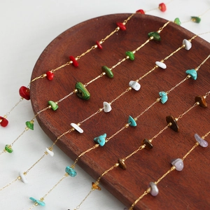 French luxury 18k gold plated titanium necklace with colorful natural stone beads