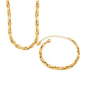 Gold Plated Copper Necklace And Bracelet Twisted Chain Punk Style Clavicle Jewelry For Women Minimalist Elegant