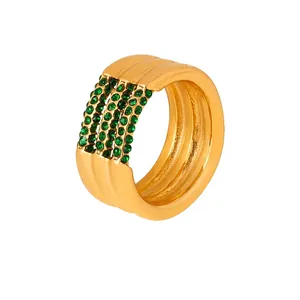 Stainless Steel Ring Mobius Stacked Multi Layer Wide Band Gold Plated Czech Rhinestone Inlaid Fashion Jewelry For Women