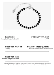 Dettaglio del bracciale barocco con perle di turchese nero e chiusura in acciaio inossidabile