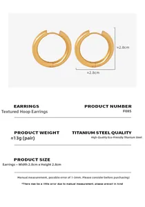 Detailed size chart for minimalist 2.8cm chunky gold titanium steel hoop earrings