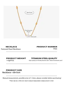 Detailed size chart of a 18k gold plated titanium steel necklace with freshwater pearls