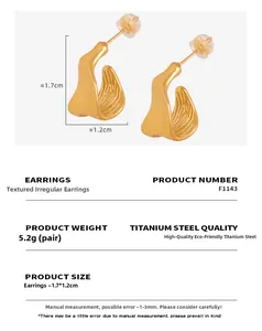 Detailed view of 18k gold plated geometric wave earrings with product dimensions
