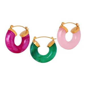 Chunky U-Shaped Hoop Earrings Titanium Steel And Resin Colorful Dopamine C-Shaped Stylish Jewelry For Women