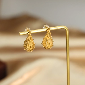 18K gold plated titanium steel irregular thorn hoop earrings with droplet geometry