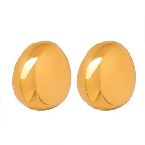 Geometrische Ovale Eiform Ohrstecker Titanstahl 18K Vergoldet Spiegelpoliert Minimalistischer Modeschmuck Für Damen