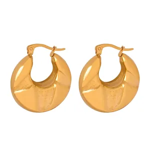 Boucles D'oreilles Créoles Géométriques En U Acier Titane Texturé Épais Rétro Minimaliste Bijoux Exquis Pour Femmes Filles