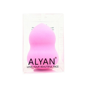 Pink gourd-shaped non-latex beauty sponge puff with clear storage box for makeup application