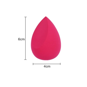 Rose red teardrop makeup sponge with slanted cut edge measuring 6cm by 4cm size