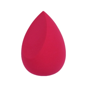 Detail of soft teardrop beauty sponge in vibrant rose red for smooth makeup application