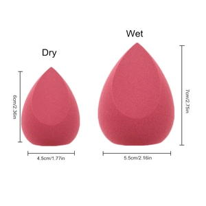 Detailed comparison of dry and wet beauty sponge sizes with precise dimensions
