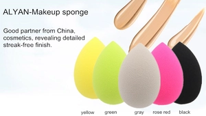 Set of five teardrop makeup sponges in various colors for a smooth streak-free finish