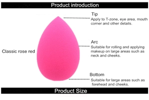Classic rose red teardrop beauty sponge with detailed usage guide for face makeup