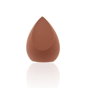 Macro shot of dark brown teardrop makeup sponge with slanted cut for detail application