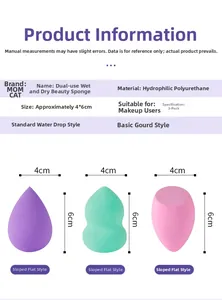 Dettagli delle spugne trucco in poliuretano idrofilo in tre diverse forme e stili