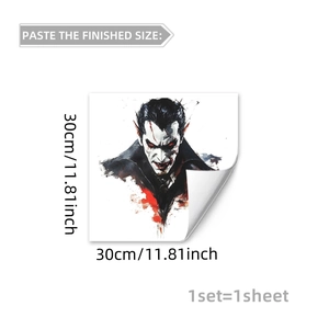 Détail du sticker statique gnome vampire Halloween 30cm pour verre sur fond blanc
