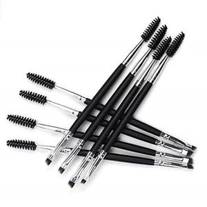 Dual Ended Eyebrow Brush Angled Brow Brush And Spoolie Synthetic Bristles Matte Black Handle Professional Eye Makeup Tool