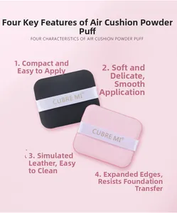 Close-up of soft non-latex round cushion puff set with elegant brand logo straps