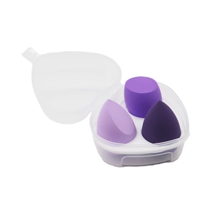 3-pack purple makeup sponge set with heart-shaped storage box for blending foundation