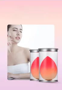 Close-up of teardrop gradient makeup sponges in clear protective tube packaging