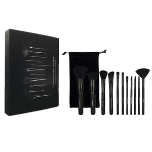 Professional 11-piece makeup brush set with black storage pouch and gift box