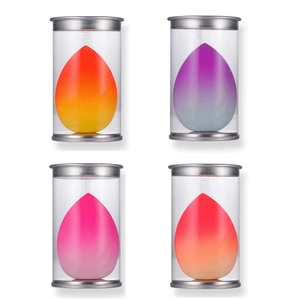 4-piece gradient makeup sponge set with teardrop shape in clear individual storage cases