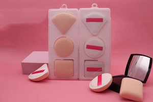 Three-piece rubycell marshmallow puff set in round, square, and teardrop shapes