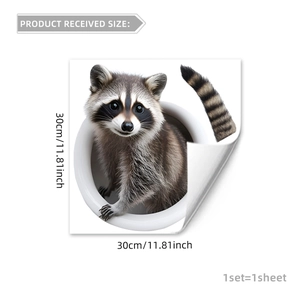 Sticker statique de raton laveur 3D créatif pour mur ou toilettes, taille 30x30cm