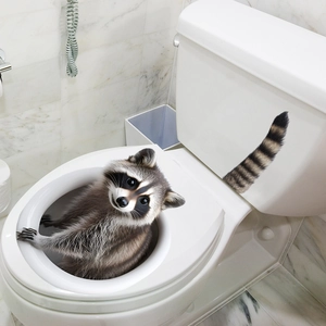 Stickers 3D réalistes de raton laveur avec tête et queue pour décoration de toilette