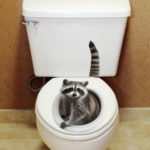 Sticker de toilette 3D raton laveur en PVC imperméable pour décoration de salle de bain