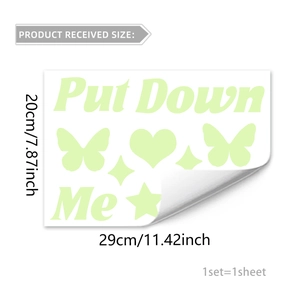 Luminous toilet sticker set with Put Down Me text and butterfly glow-in-the-dark decals