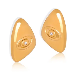 Evil Eye Triangle Stud Earrings Titanium Steel Zircon Geometric Fashion Non Fading Gold Jewelry For Women
