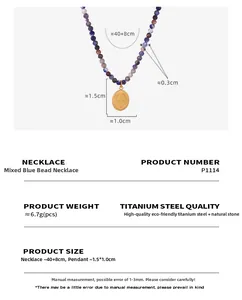 Detailed view of natural stone beaded necklace with oval relief portrait pendant