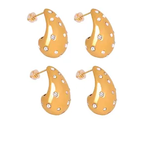 Boucles D'Oreilles Goutte Géométriques Acier Titane Creux Künstliche Perle De Coquille Strass Vintage Bijoux De Luxe Pour Femmes