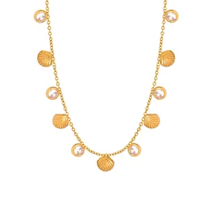 Ocean Shell Zircon Pendant Necklace Titanium Steel 18K Gold Plated Elegant Minimalist Clavicle Chain Jewelry For Women