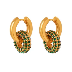 Boucles D'oreilles Créoles Acier Titane Avec Pendentif Zircon Pavé Amovible Plaqué Or 18 Carats Style Français Rétro