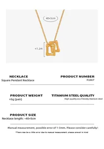 Spécifications détaillées de taille pour collier en acier titane doré à anneaux carrés