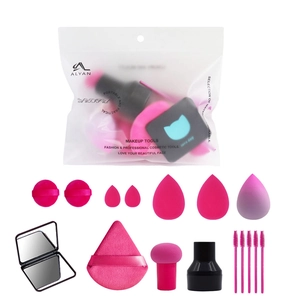 Ensemble Éponges Maquillage Avec Miroir Brosses Cils Polyuréthane Hydrophile Kit Beauty Blender pour Femme Outils Cosmétiques