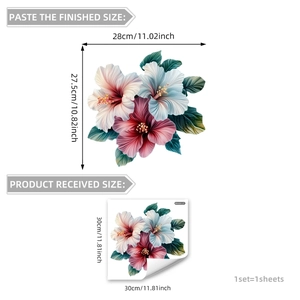 Floral wall sticker with multi-color hibiscus flowers and green leaves for home decoration