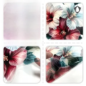 Detailed view of waterproof floral toilet stickers showing front and back textures