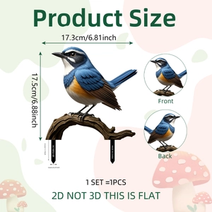 Detailed size specifications for 2D flat bird garden stake with dimensions and scale