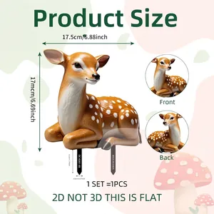 2D cartoon deer garden stake dimensions 6.88x6.69 inches with front and back views
