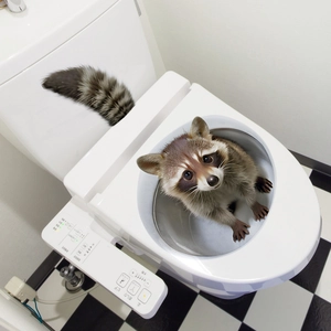Creative 3D Cartoon Animal Toilet Stickers Raccoon Dog Waterproof PVC Wall Decals For Bathroom Home Decor Removable Self Adhesive