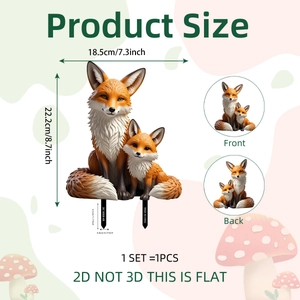 Detailed size chart of fox garden stakes showing 22.2cm height and 18.5cm width